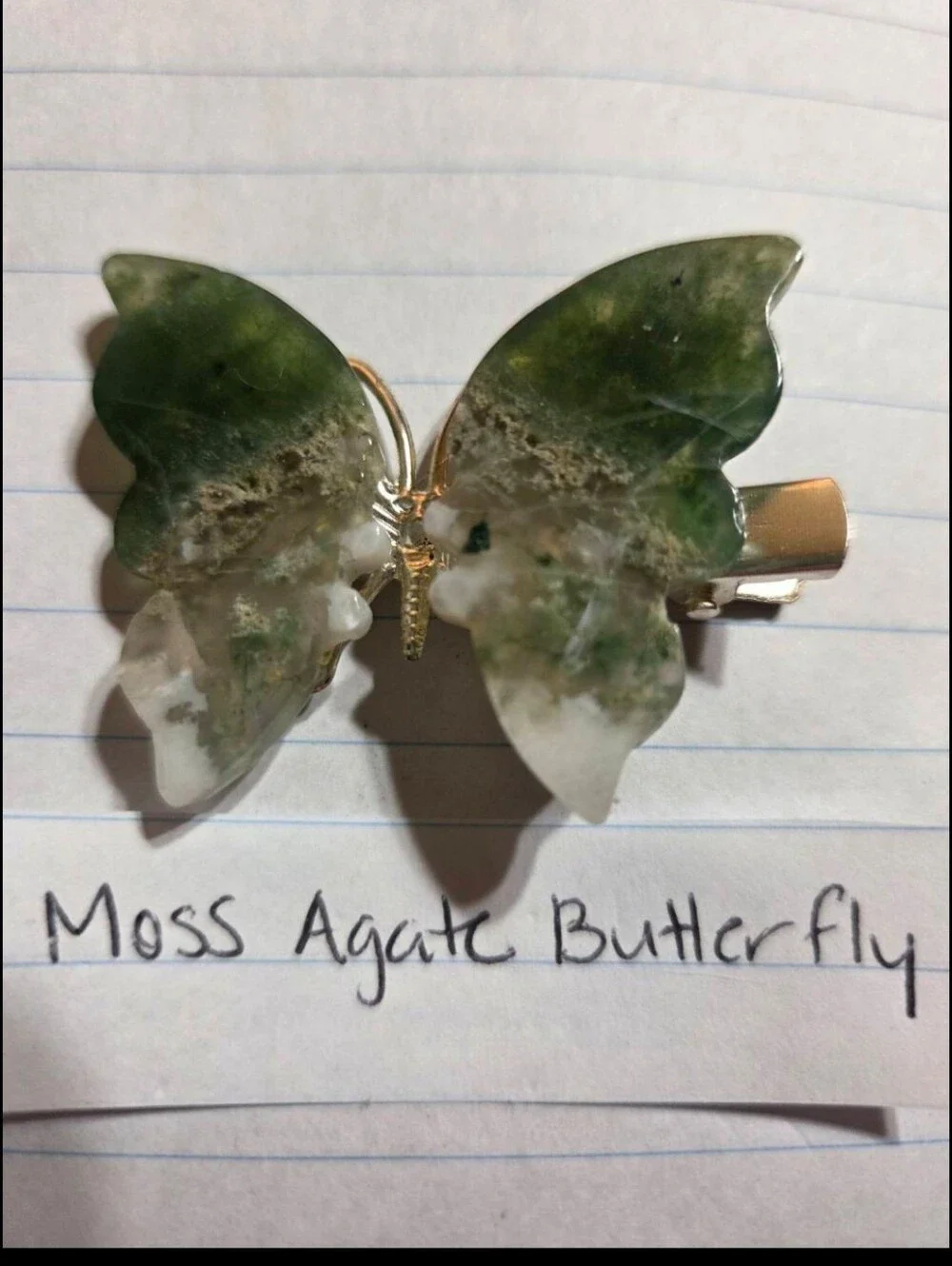 Moss Agate Butterfly Clip-Brooch-Hair Accessory-Decor-Carving